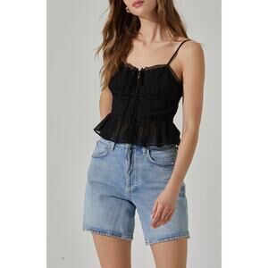 ASTR The Label Tie Front Peplum Crop Top NWT Black